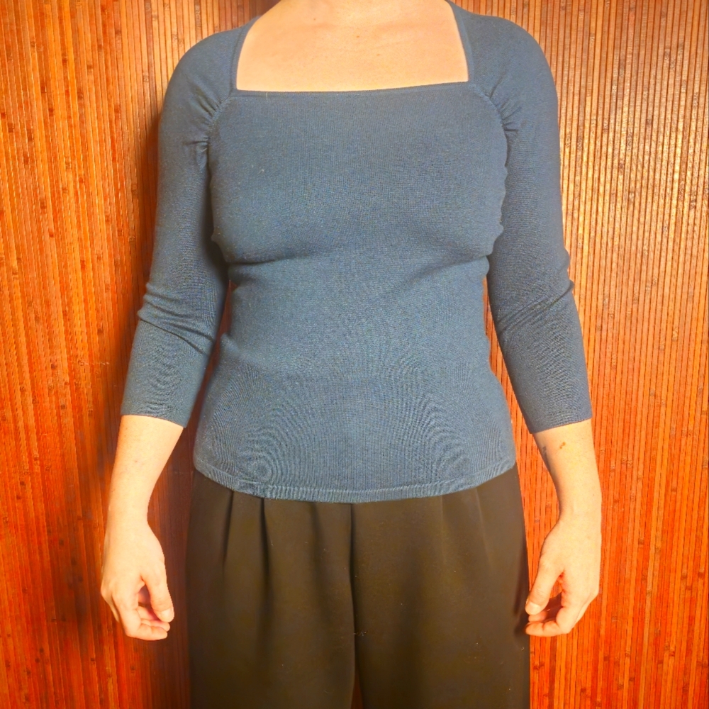 Muted Blue Square Neck Top - Ann Taylor